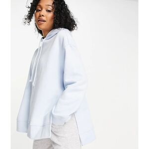 Monki Elise Cotton Split Side Oversized Hoodie In Light Blue